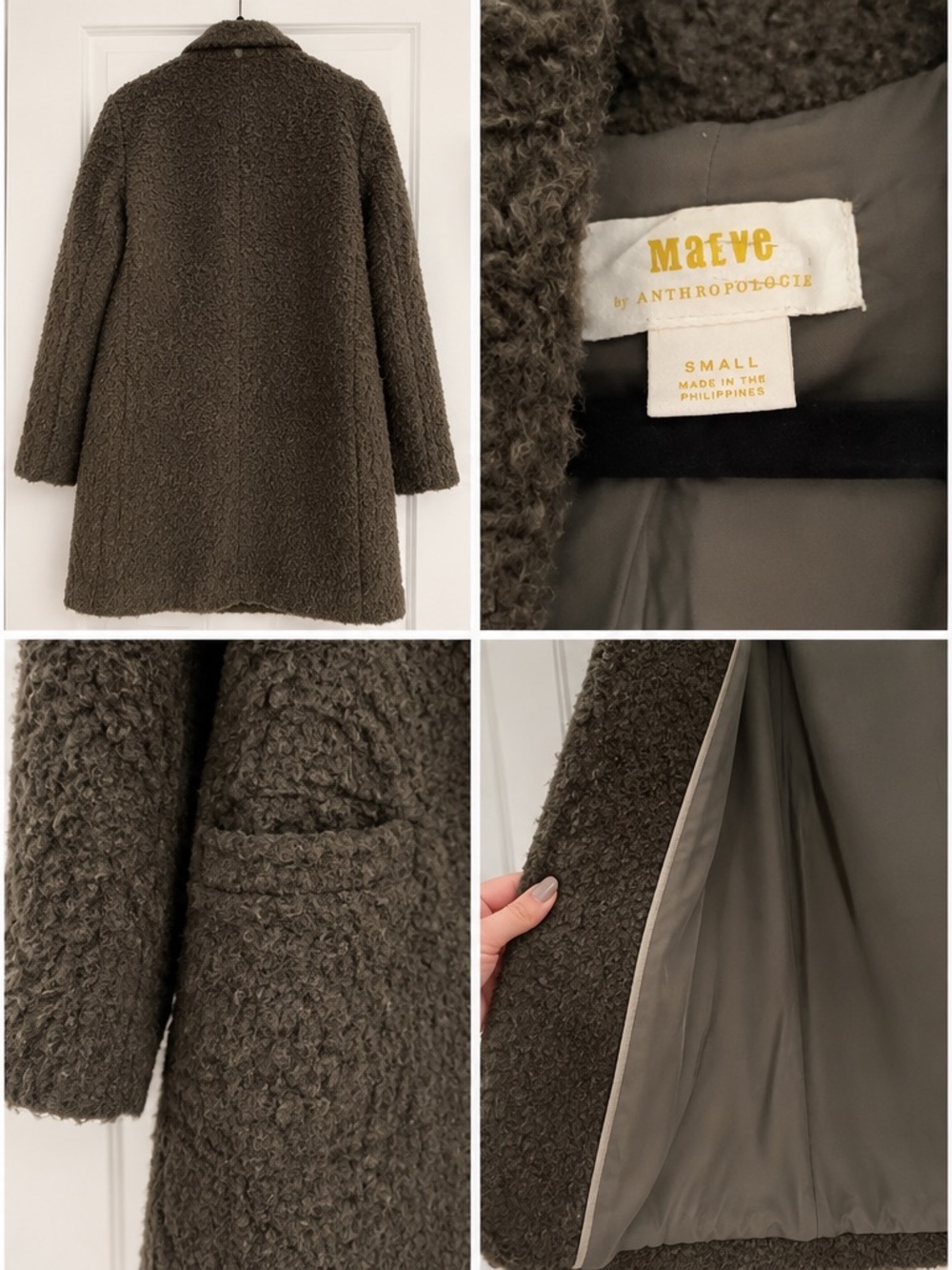 Anthropologie Olive Teddy Bouclé Coat